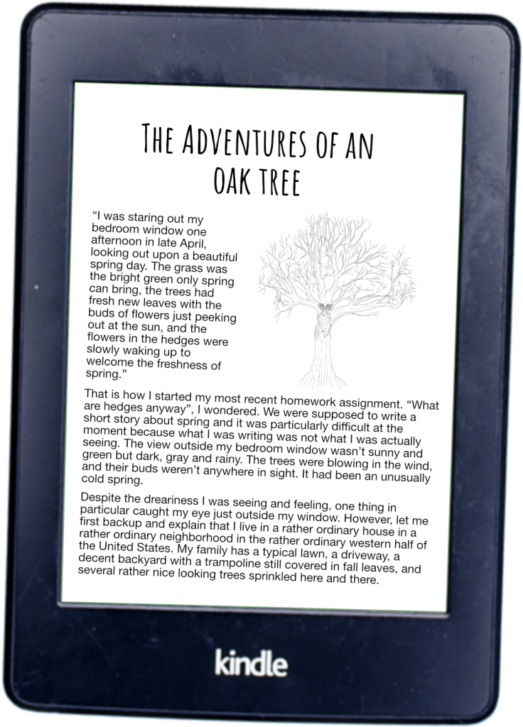 The Adventures of An Oak Tree as it would appear on a Kindle tablet