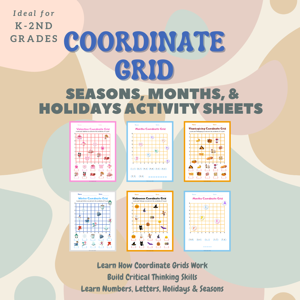 Coordinate Grid Activity Sheets with Seasons, Months and Holidays